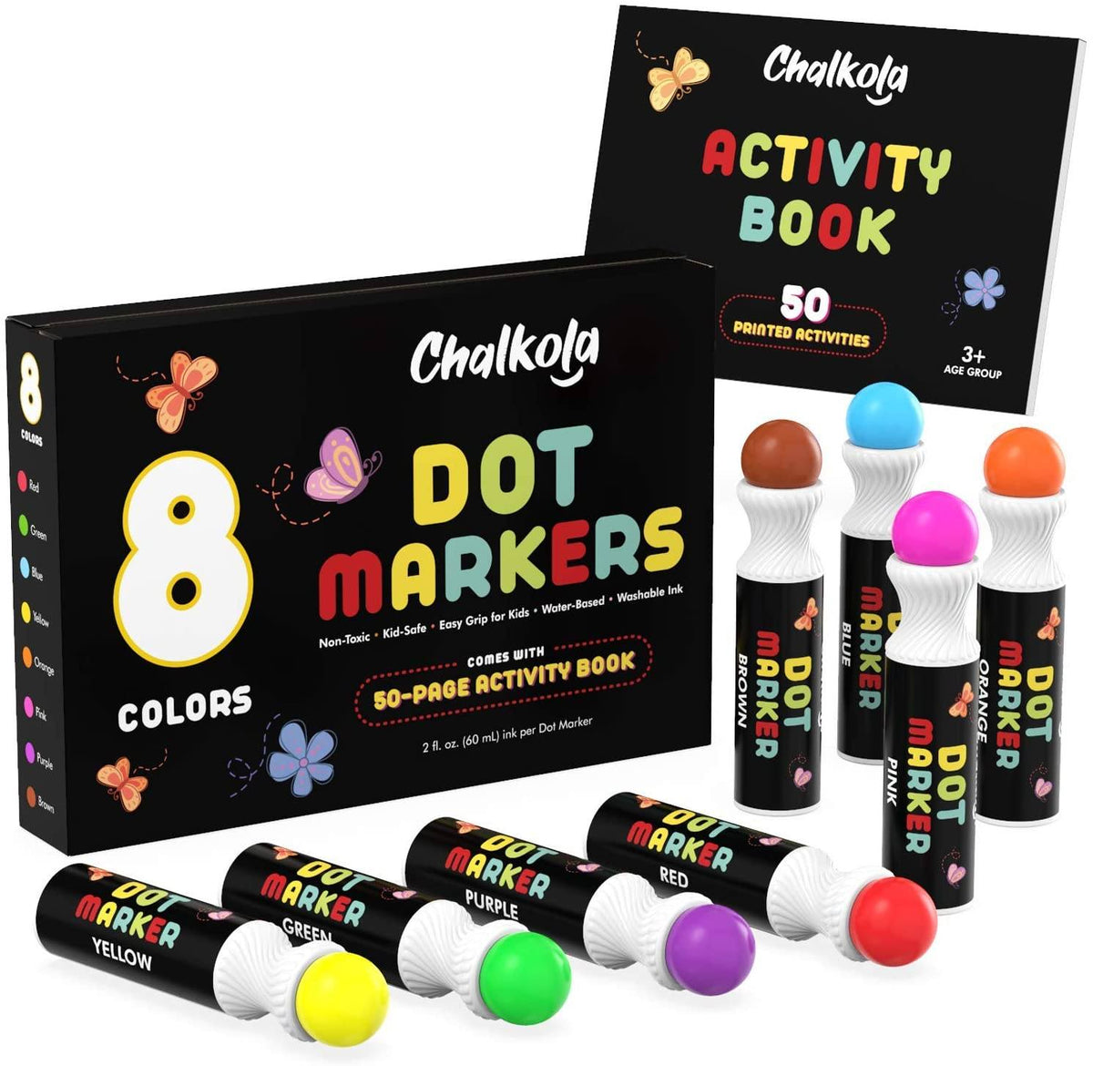 Washable Dot Markers For Kids (Pack of 8 Pens) with Activity Book 