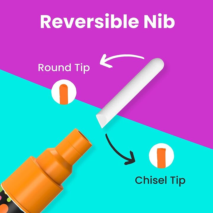 Neon &amp; Metallic Colors Chalk Markers - 6mm Reversible Nib | Pack of 16 Pens