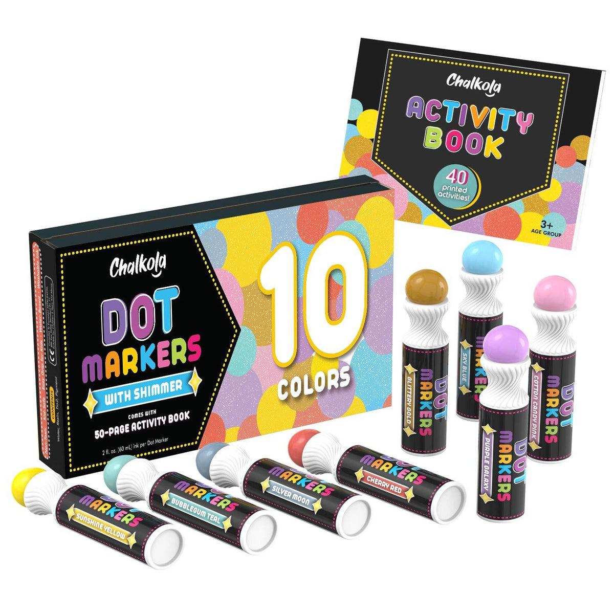 Washable Dot Markers For Kids - Pack of 10 with Activity Book Shimmer 