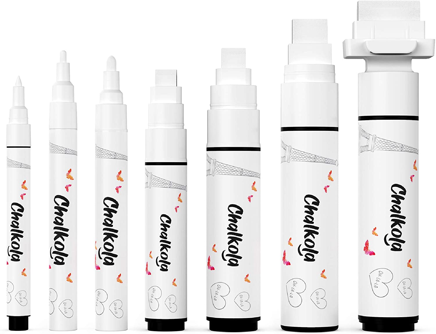  Chalkola White Chalk Markers - White Dry Erase Liquid Chalk  Pens for Chalkboard, Blackboard, Window, Bistro, Car Glass, Board, Signs -  Variety Pack of 6 - (3x) 1mm & 6mm : Office Products