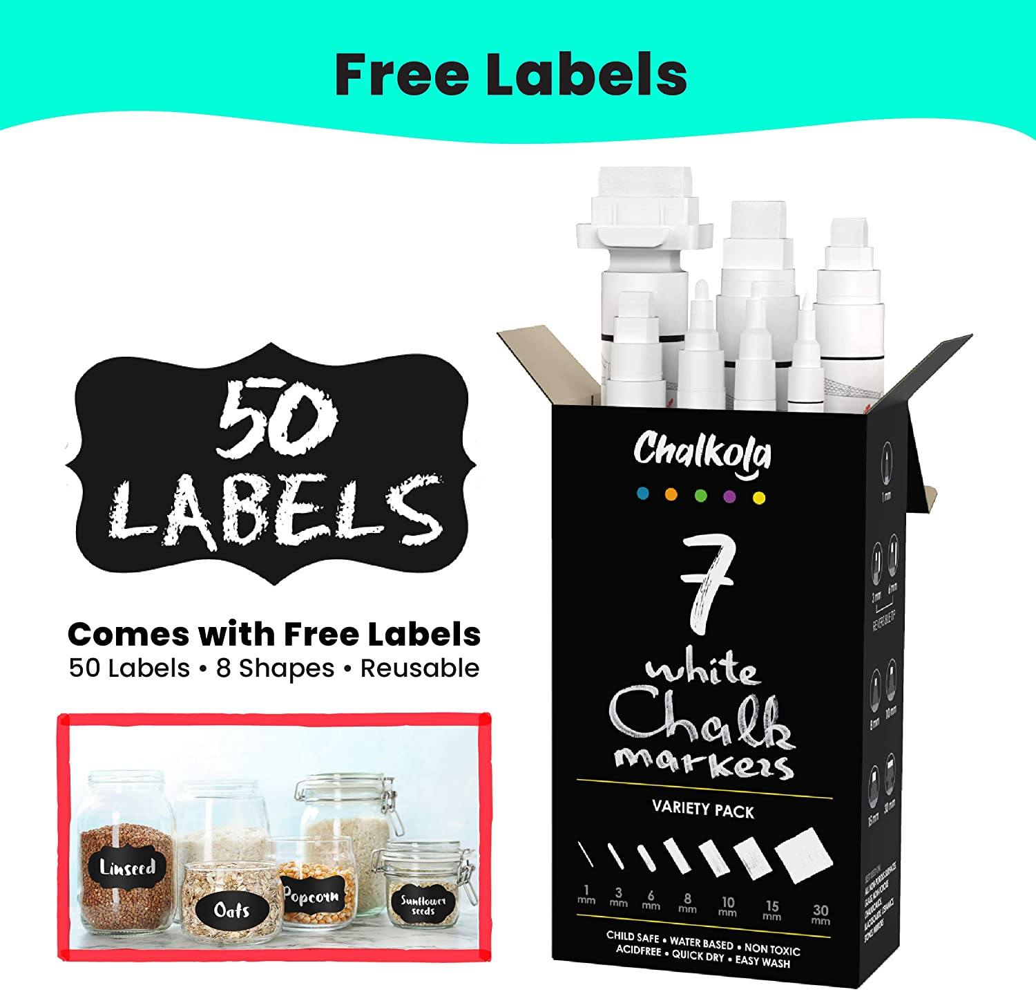 White Chalkboard Markers - Variety Pack of 5  Fine and Jumbo Nib -  Chalkola Arts and Craft