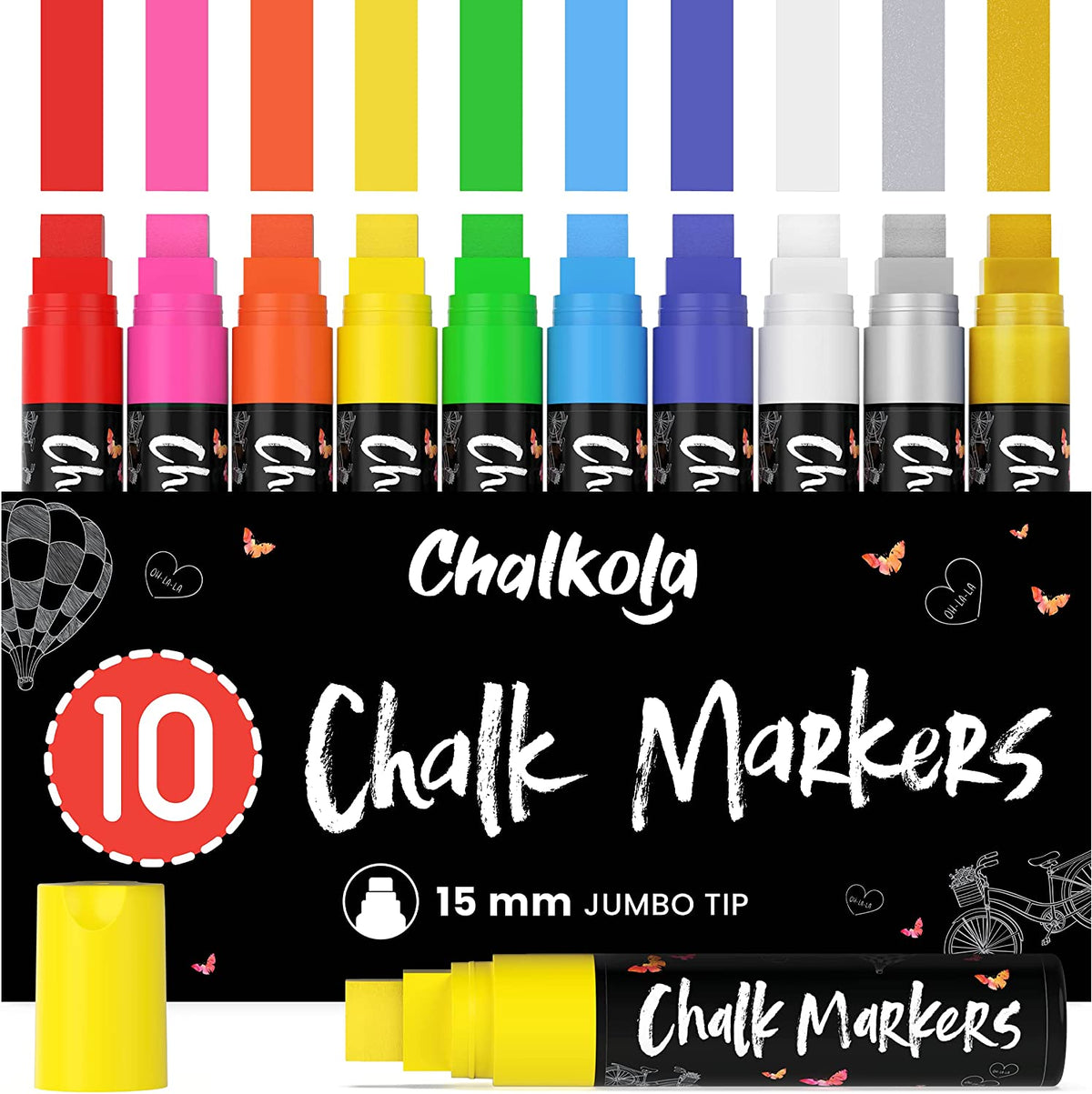 Window Chalk Markers  Pack of 2-15mm Jumbo Nib - Chalkola Art Supply