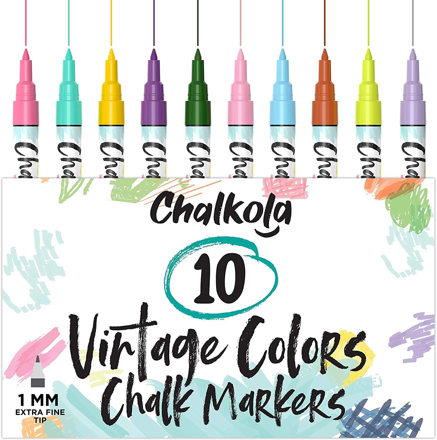 Vintage Color Liquid Chalk Markers With Reversible Nib - Pack of 10 1mm Tip 