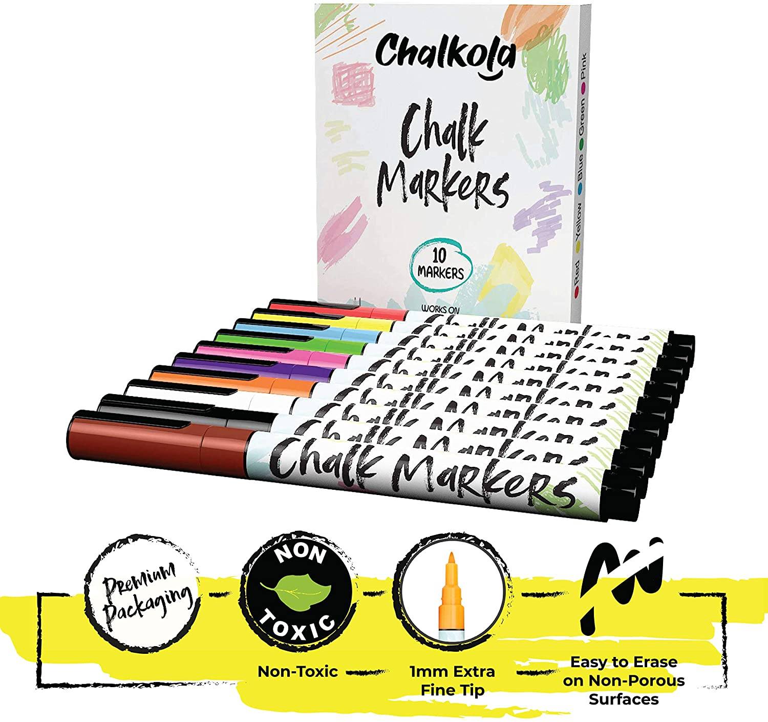 Chalkola Fine Tip Chalk Markers (10 Pack 3mm) - Bold Color