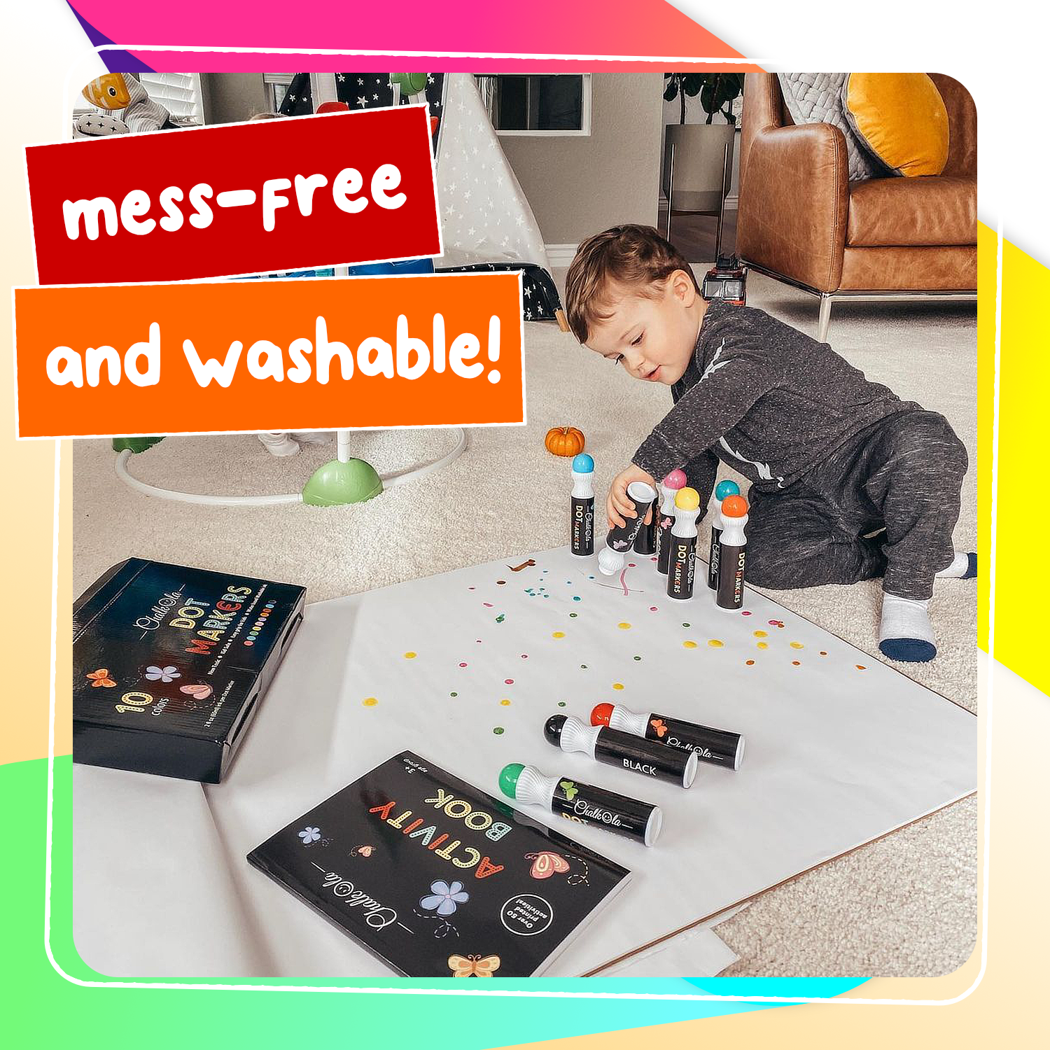 Washable Dot Markers For Kids - Pack of 10 with Activity Book - Chalkola  Art Supply