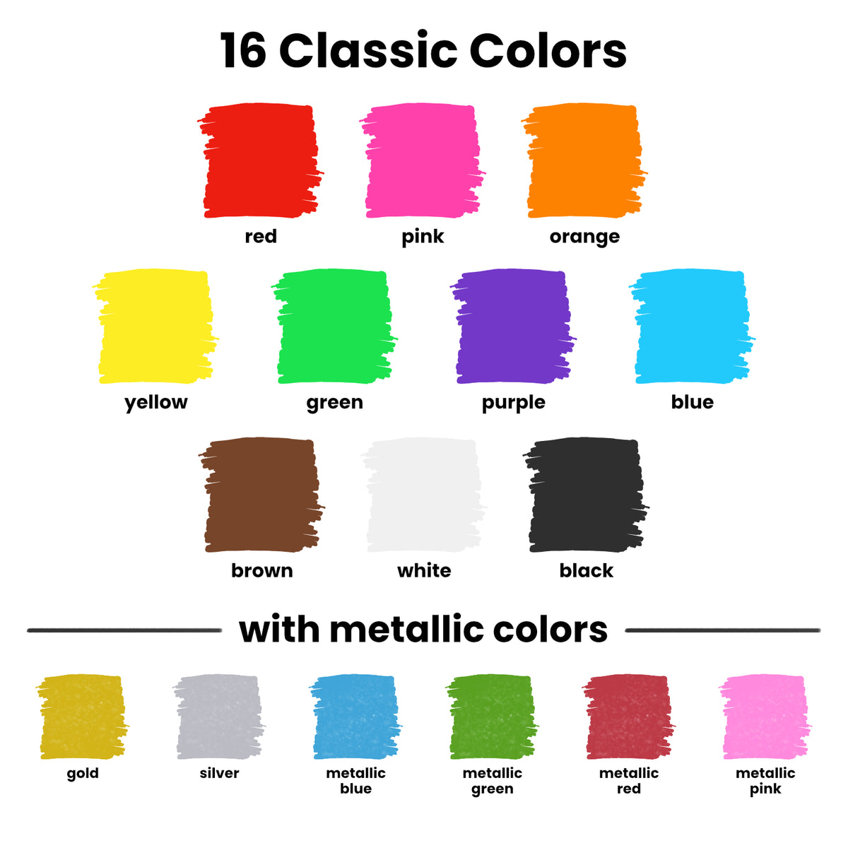 Neon &amp; Metallic Colors Chalk Markers - 6mm Reversible Nib | Pack of 16 Pens