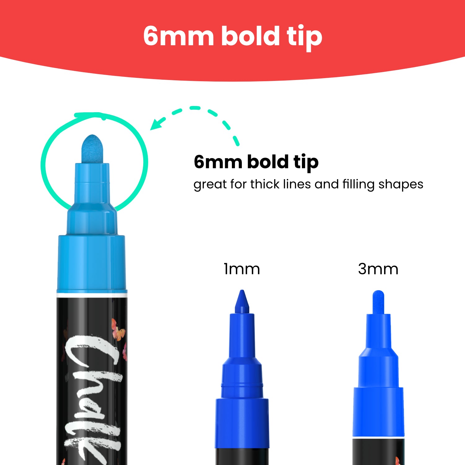 Neon Color Chalk Markers with Reversible Nib - Pack of 10 - 6MM