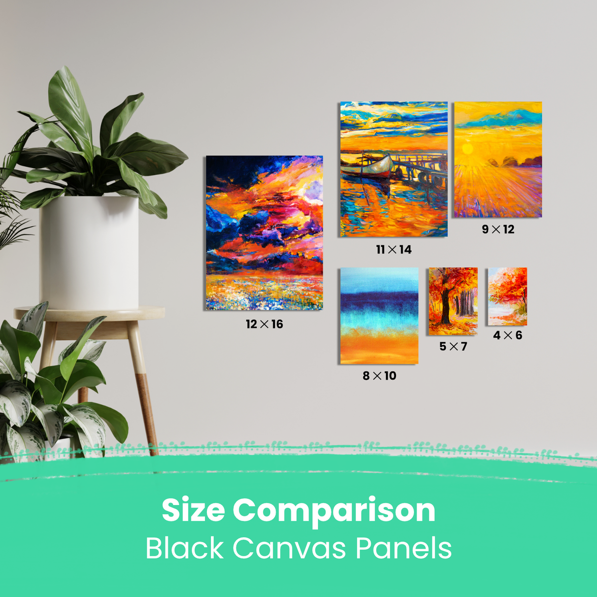 Painting Canvas Panels | 4x6, 5x7, 8x10, 9x12, 11x14, 12x16 inch (4 Each, 24 Pack)