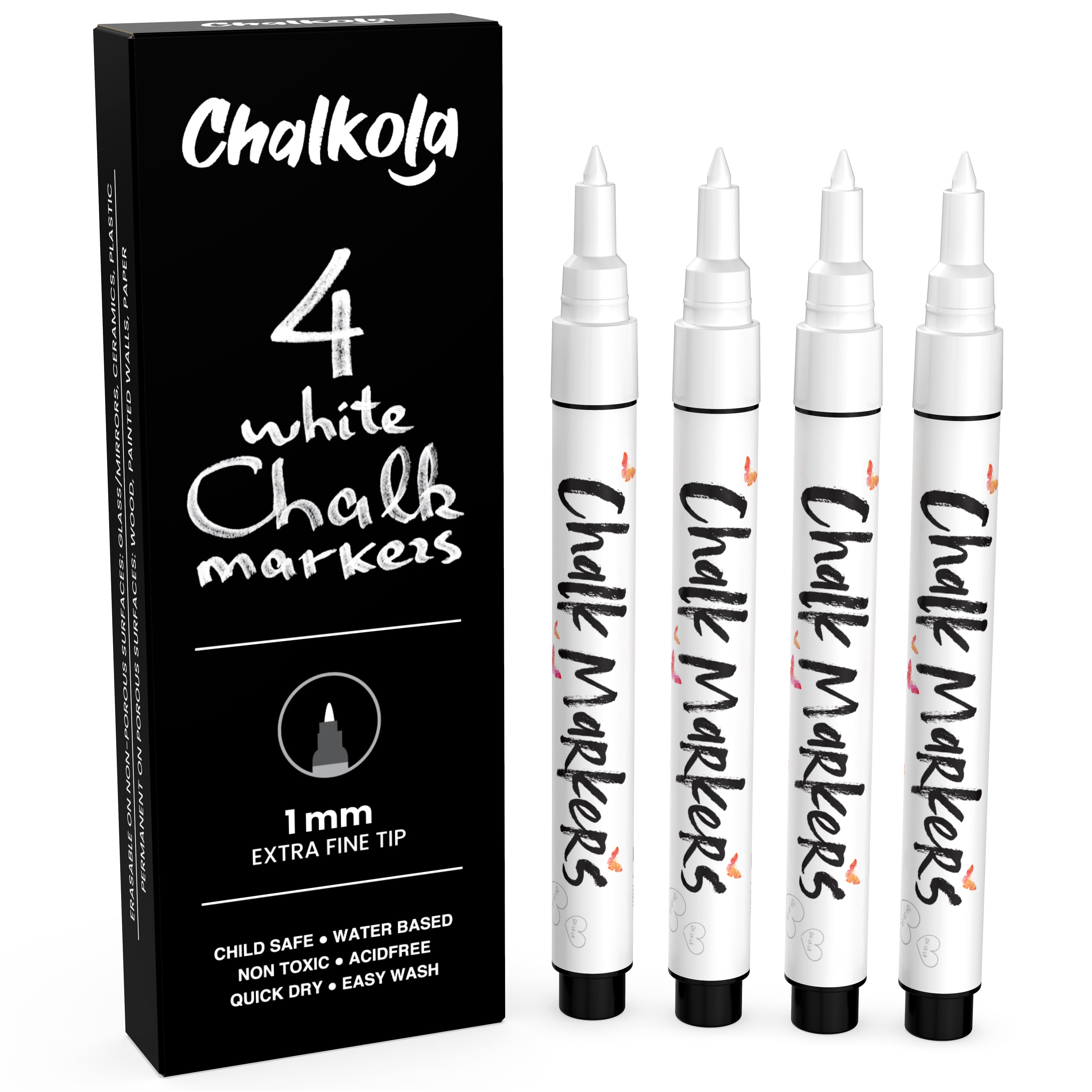 Chalkola White Chalk Markers - White Dry Erase Liquid Chalk Pens For  Chalkboard, Blackboard, Window, Bistro, Car Glass, Board, S