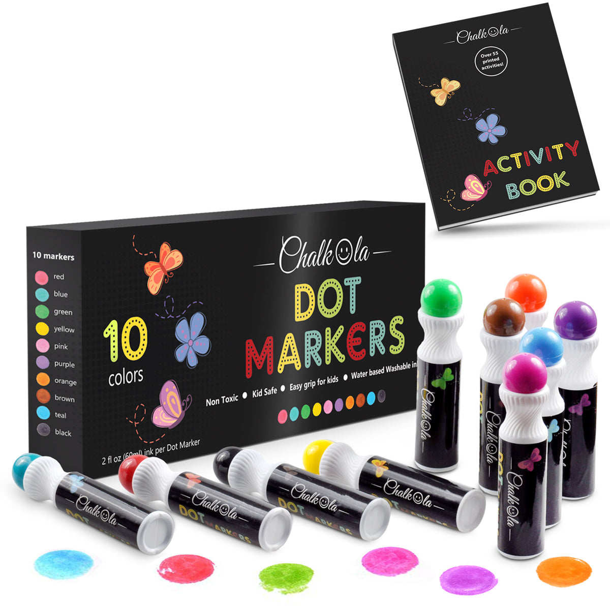 Washable Dot Markers For Kids - Pack of 10 with Activity Book