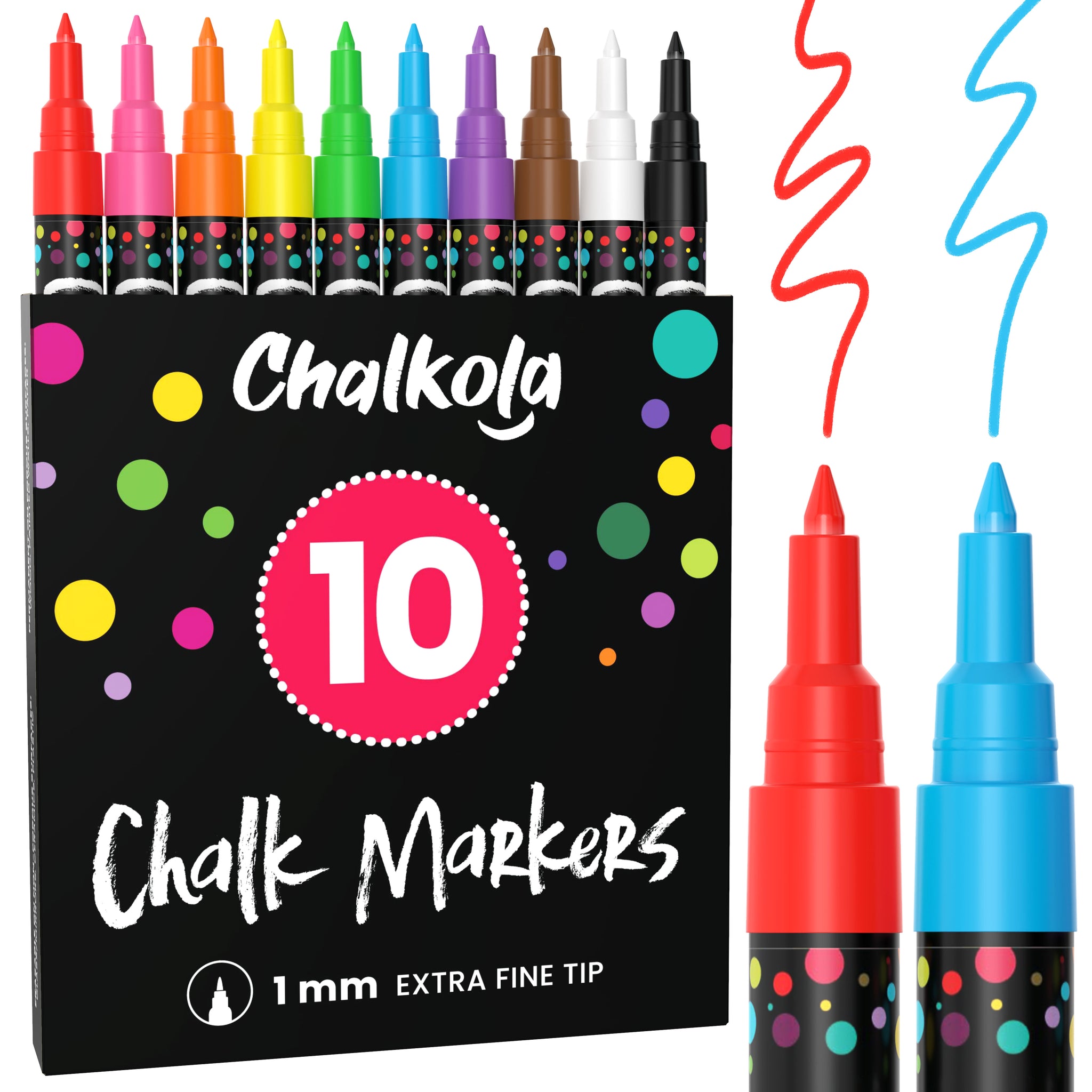 ZODDLE Liquid Chalk Markers, (1mm Extra Fine Tip, 10 Vibrant Colors)  Erasable Marker Pen - For Blackboards, Chalkboard, Glass, Window, Label