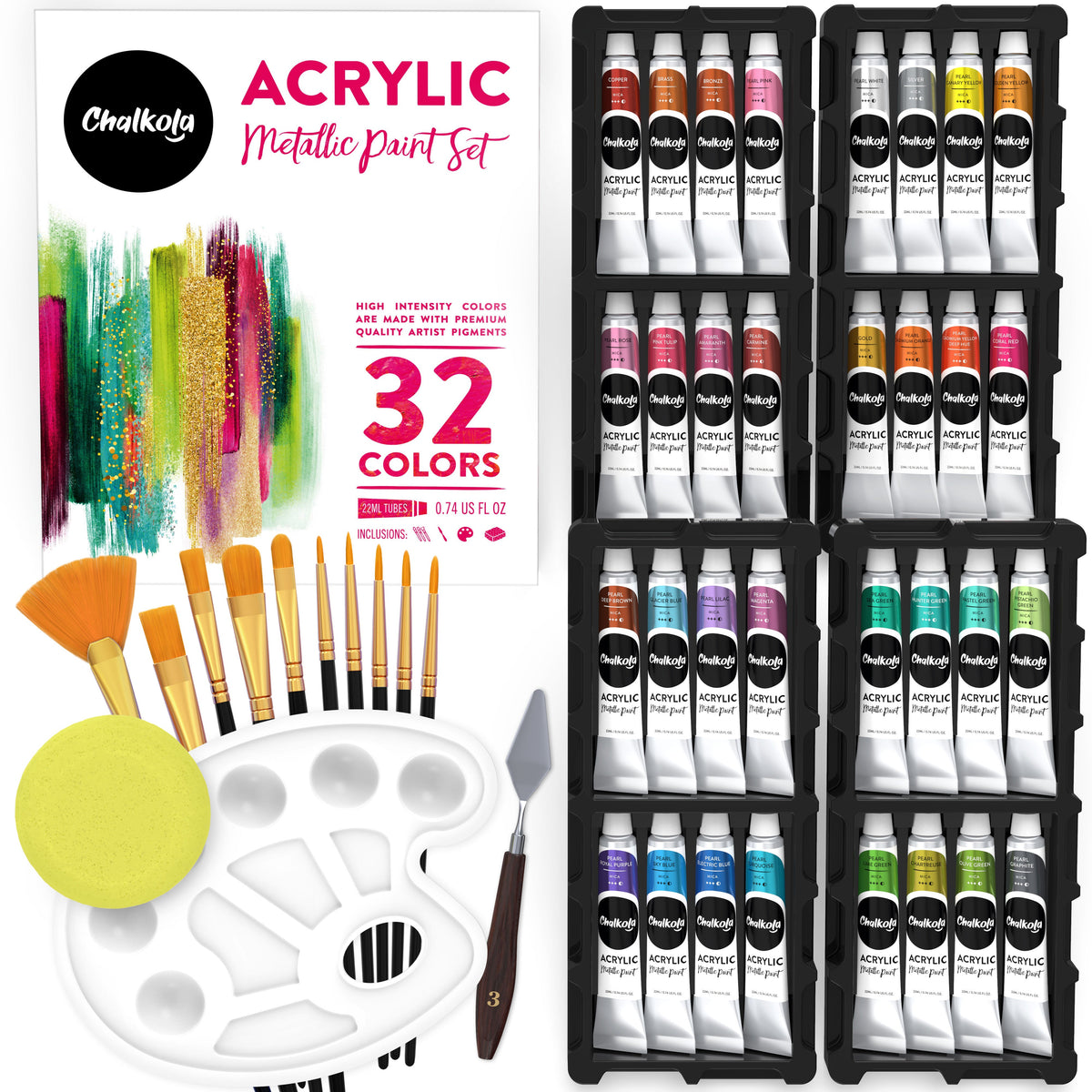 Metallic Acrylic Premium Artist Paint, 22ml Tubes - Set of 32