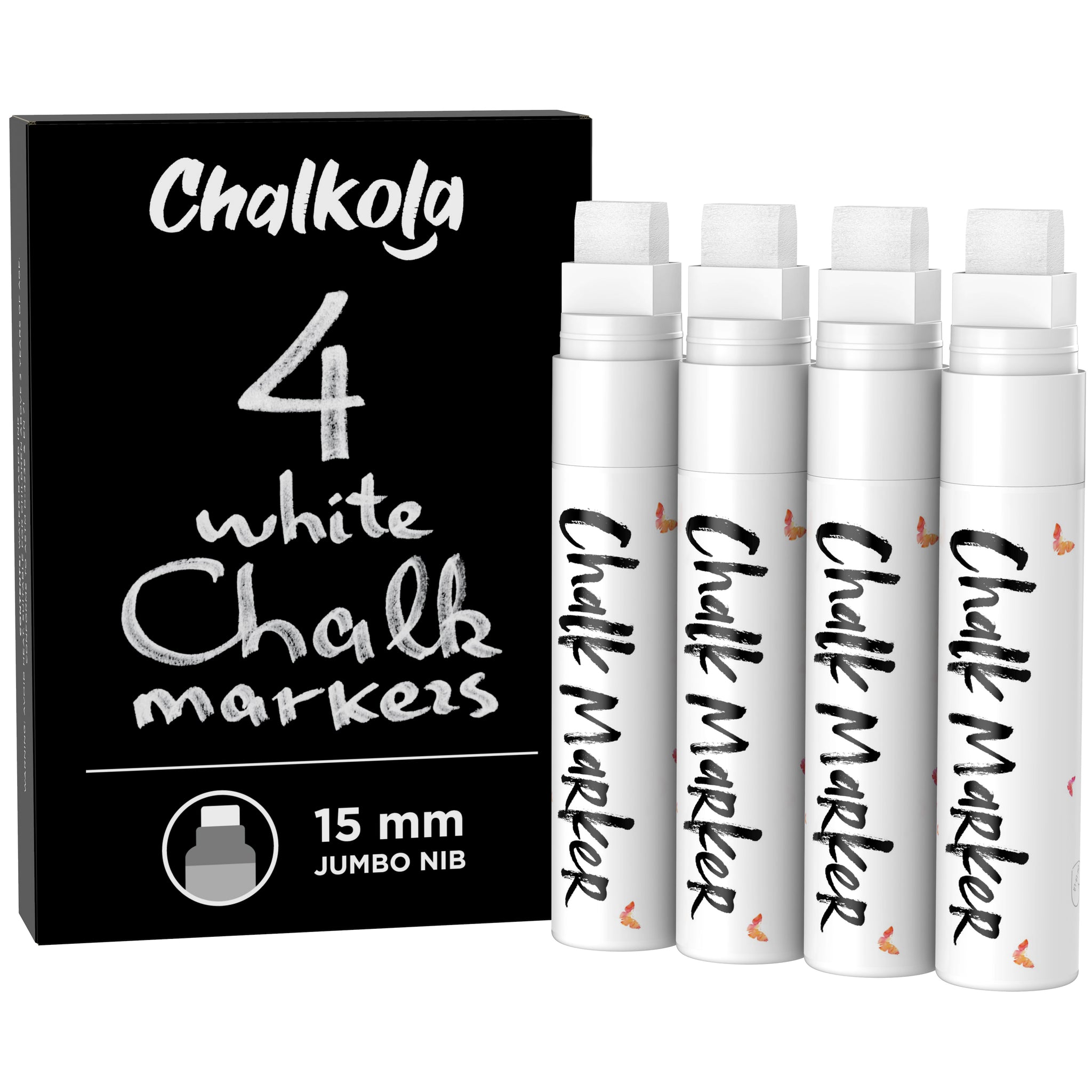 White Chalk Markers - Pack of 4 Pens - Chalkola Art Supply
