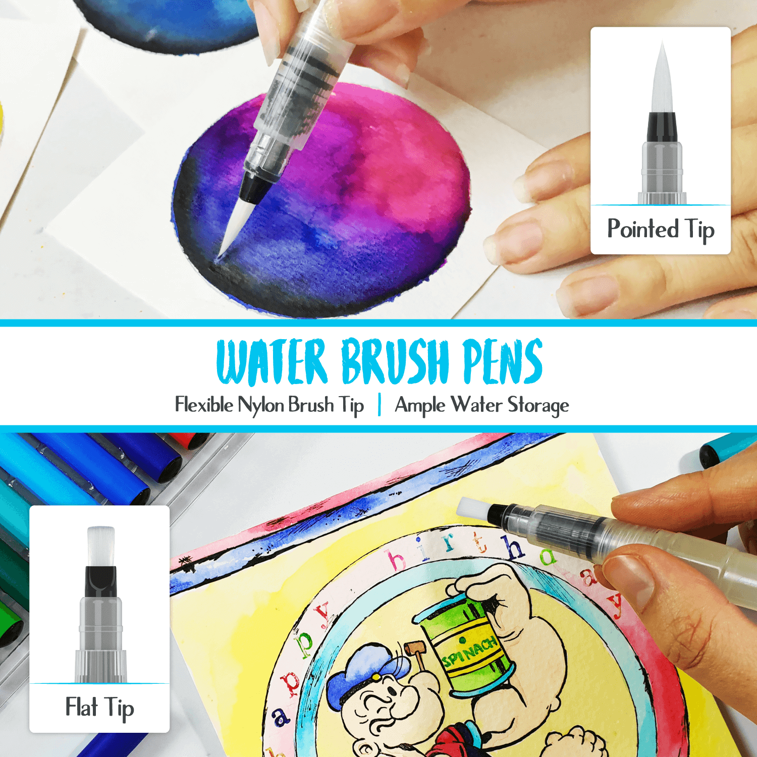 Bundle for Kids: Watercolor Brush Pens + Washable Dot Markers - Chalkola  Art Supply