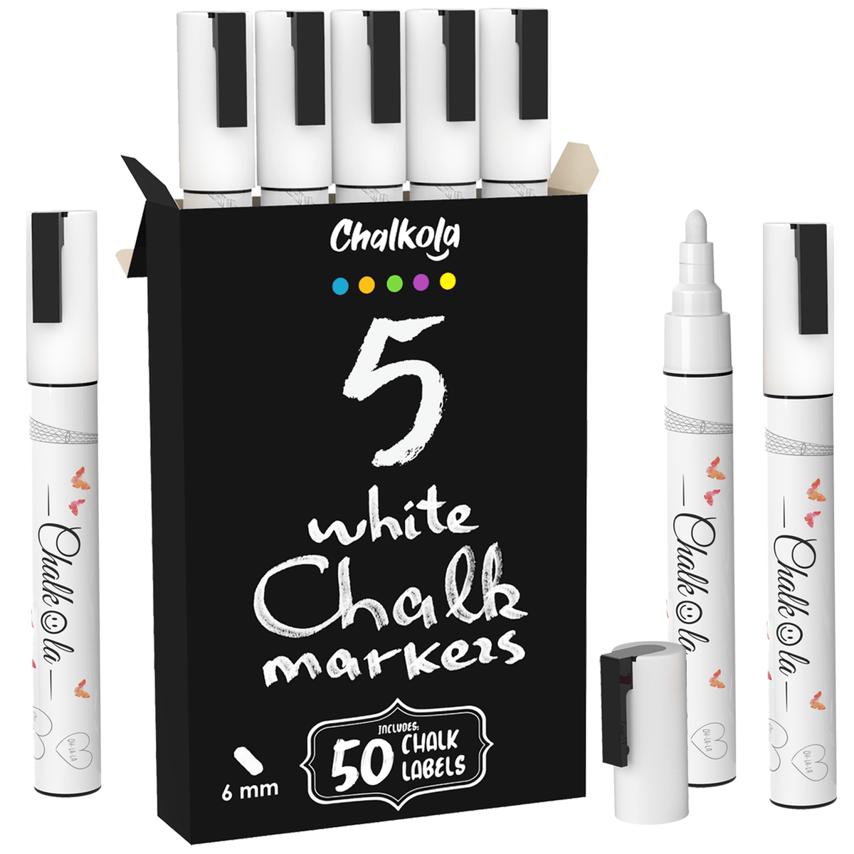 White Chalk Ink Markers - 6mm Reversible Nib | Pack of 5