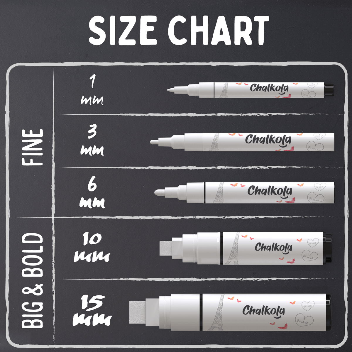 White Chalkboard Markers - Variety Pack of 5 | Fine and Jumbo Nib