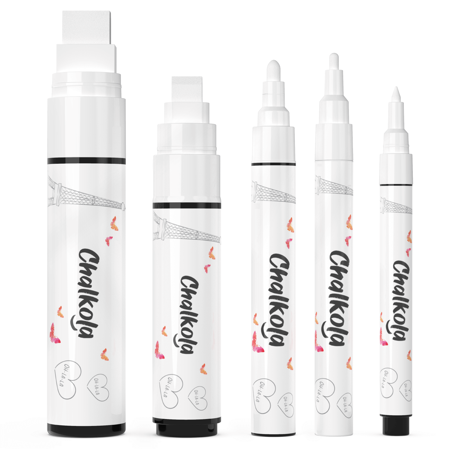 White Chalk Markers with Fine and Jumbo Nibs - Variety Pack of 5 Pens