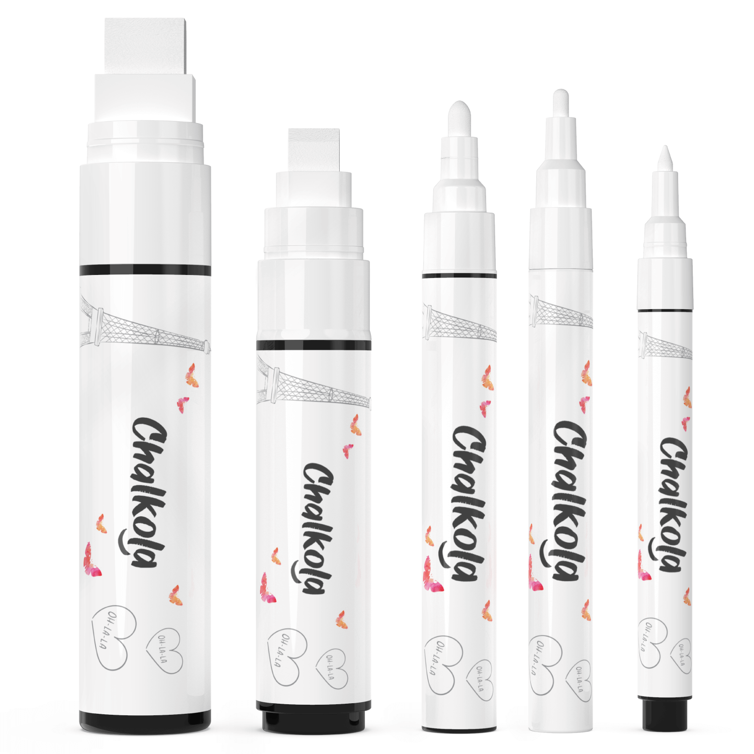 White Chalk Markers with Fine and Jumbo Nibs - Variety Pack of 5 Pens -  Chalkola Art Supply